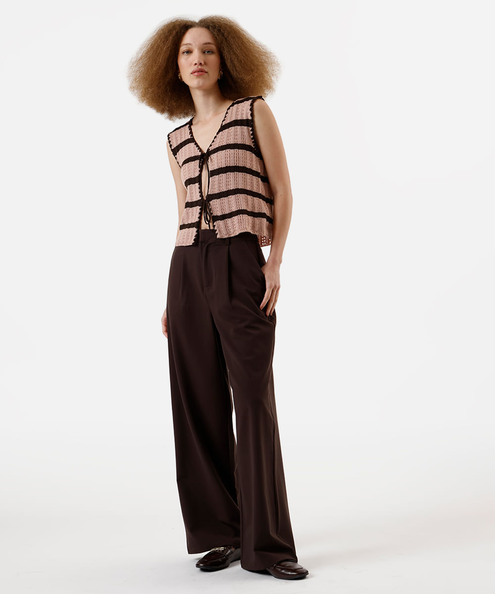 blusa feminina de tricot com laços listrada rosa