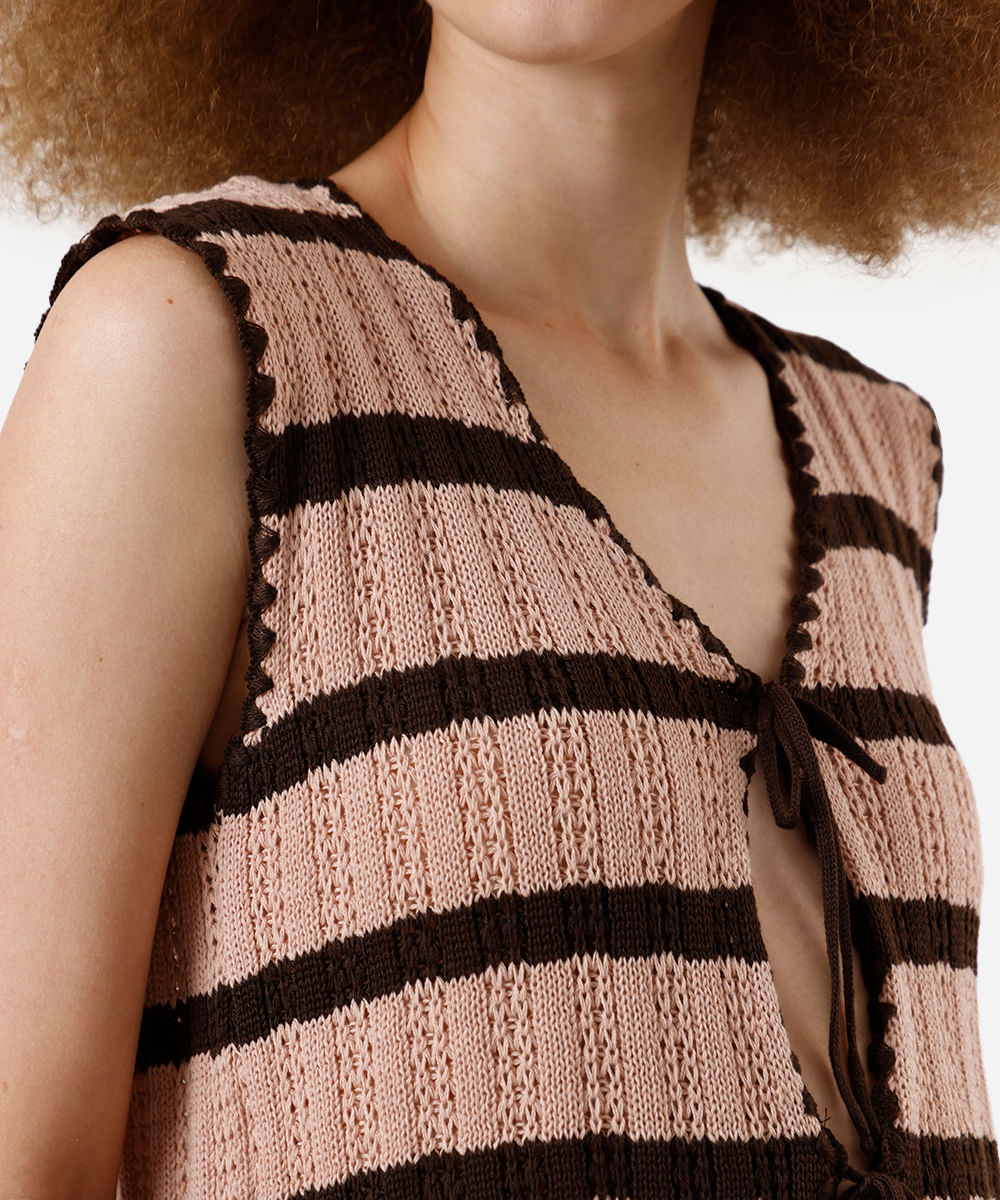 blusa feminina de tricot com laços listrada rosa