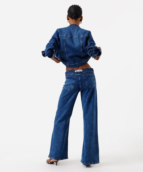 calça wide leg feminina jeans barra desfiada azul
