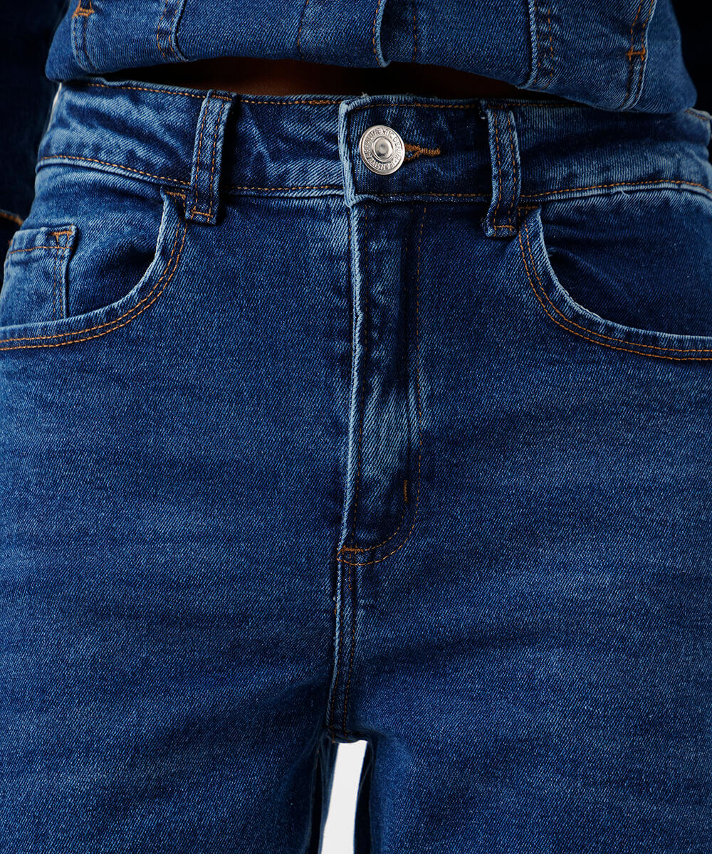 calça wide leg feminina jeans barra desfiada azul