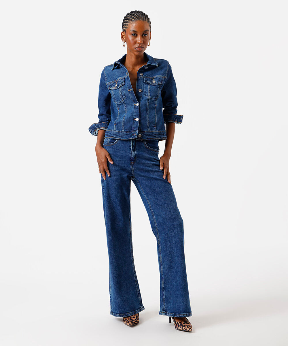 calça wide leg feminina jeans barra desfiada azul