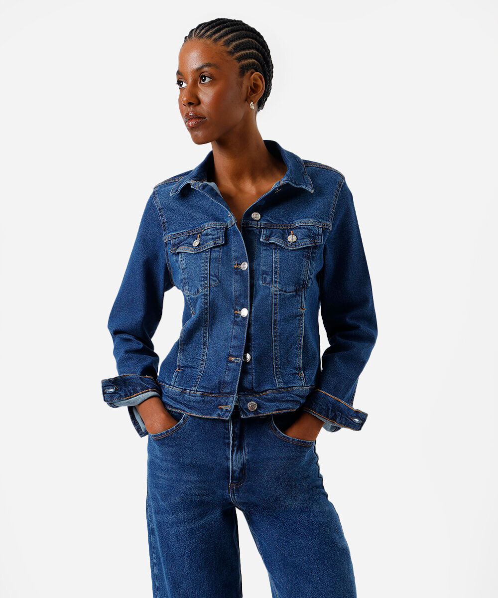 jaqueta feminina jeans azul