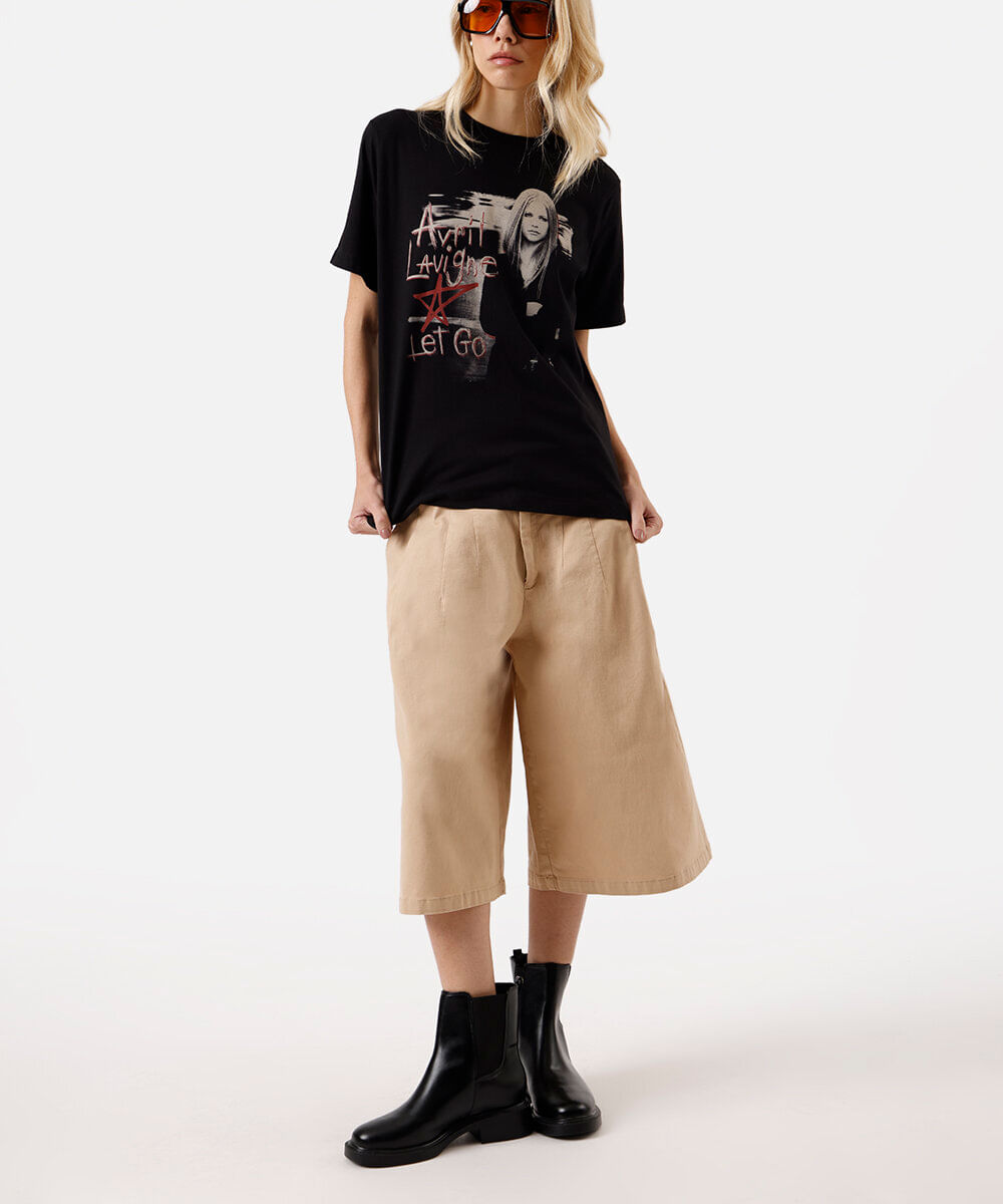 camiseta feminina de algodão avril lavigne preta