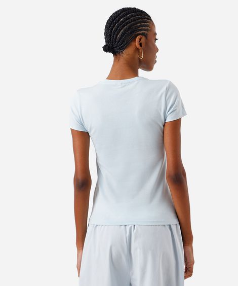 camiseta básica feminina de algodão manga curta azul