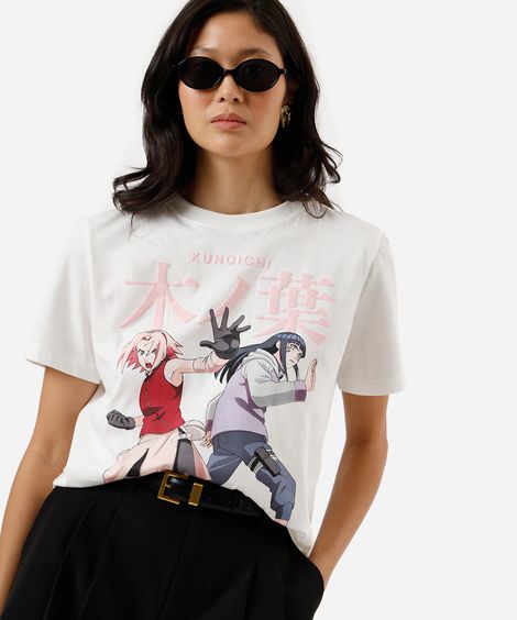 camiseta feminina de algodão naruto off white