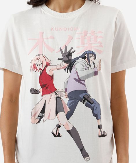 camiseta feminina de algodão naruto off white
