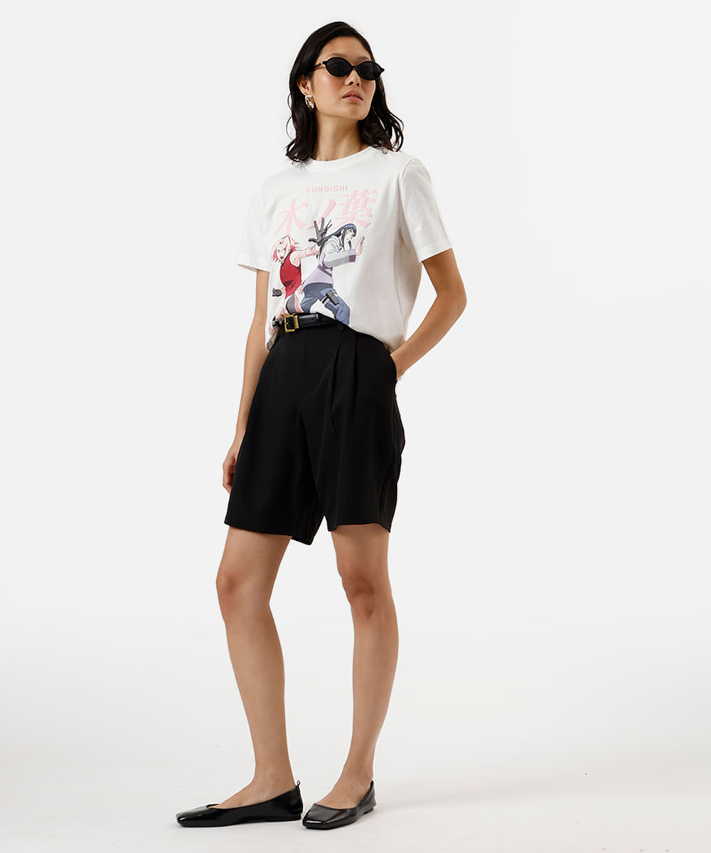 camiseta feminina de algodão naruto off white
