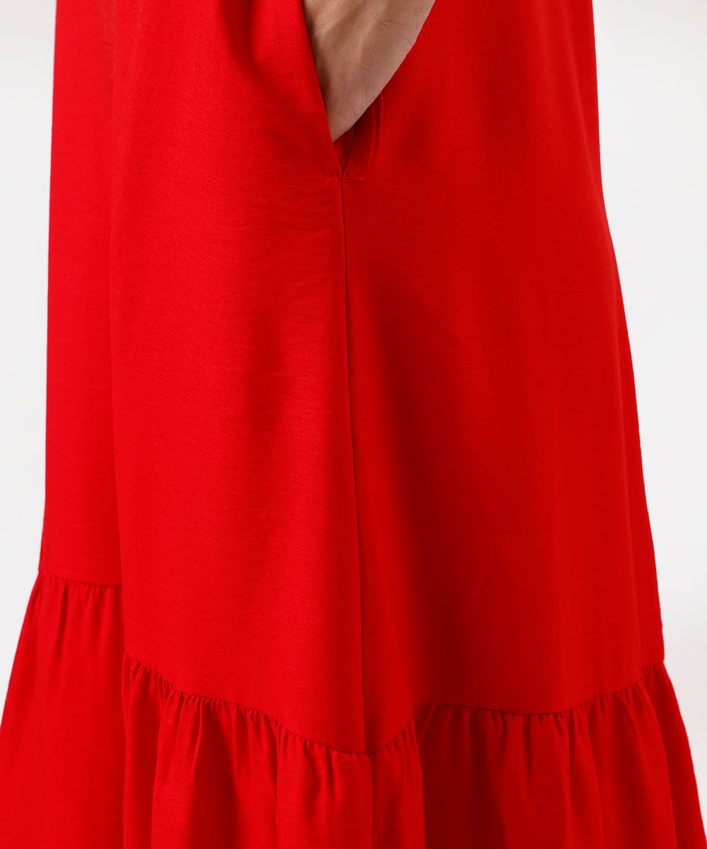 vestido midi alça fina feminino com viscose e recorte decote quadrado vermelho