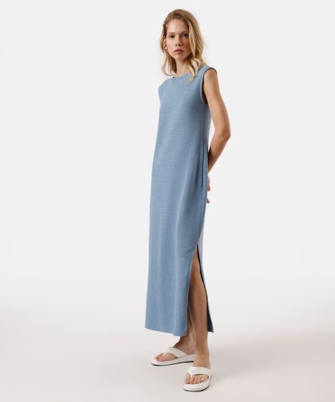 vestido longo feminino de algodão com fendas azul