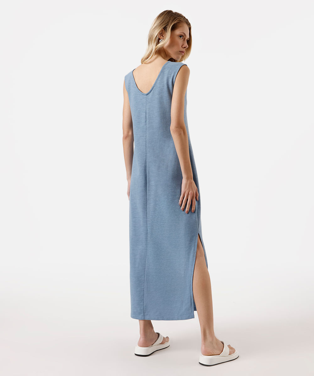 vestido longo feminino de algodão com fendas azul