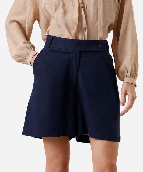 bermuda feminina de alfaiataria com linho azul