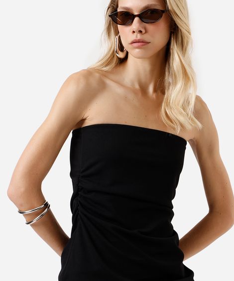 blusa sem  alça feminina com franzidos preto