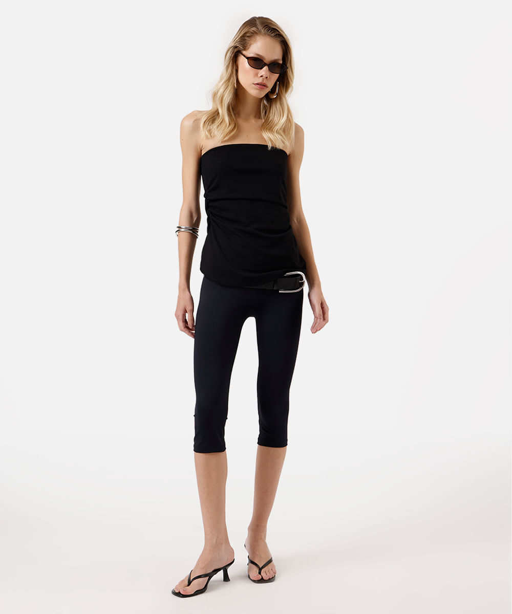 blusa sem  alça feminina com franzidos preto