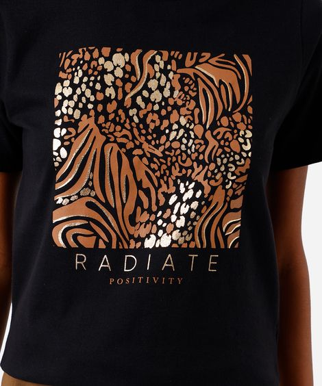 camiseta feminina de algodão animal print preta