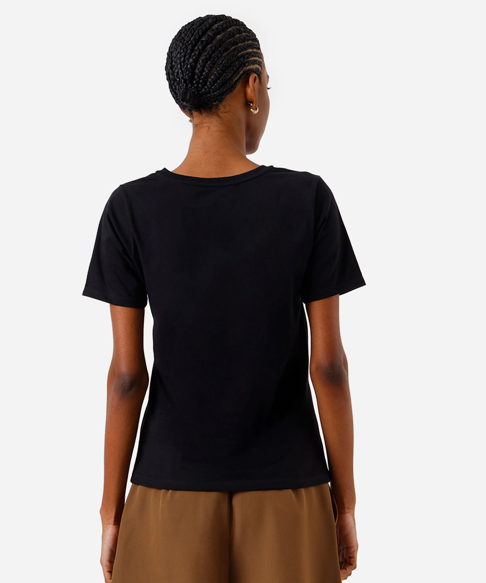 camiseta feminina de algodão animal print preta