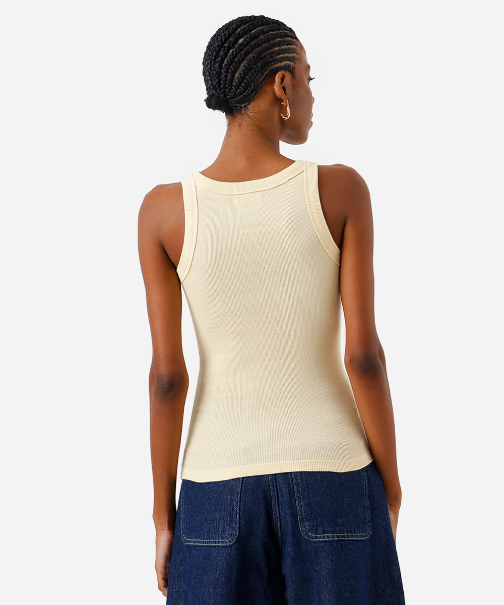 regata feminina de algodão canelada amarela