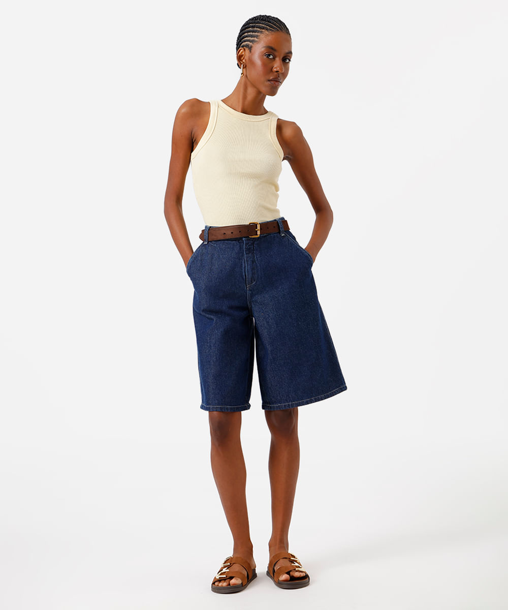 regata feminina de algodão canelada amarela