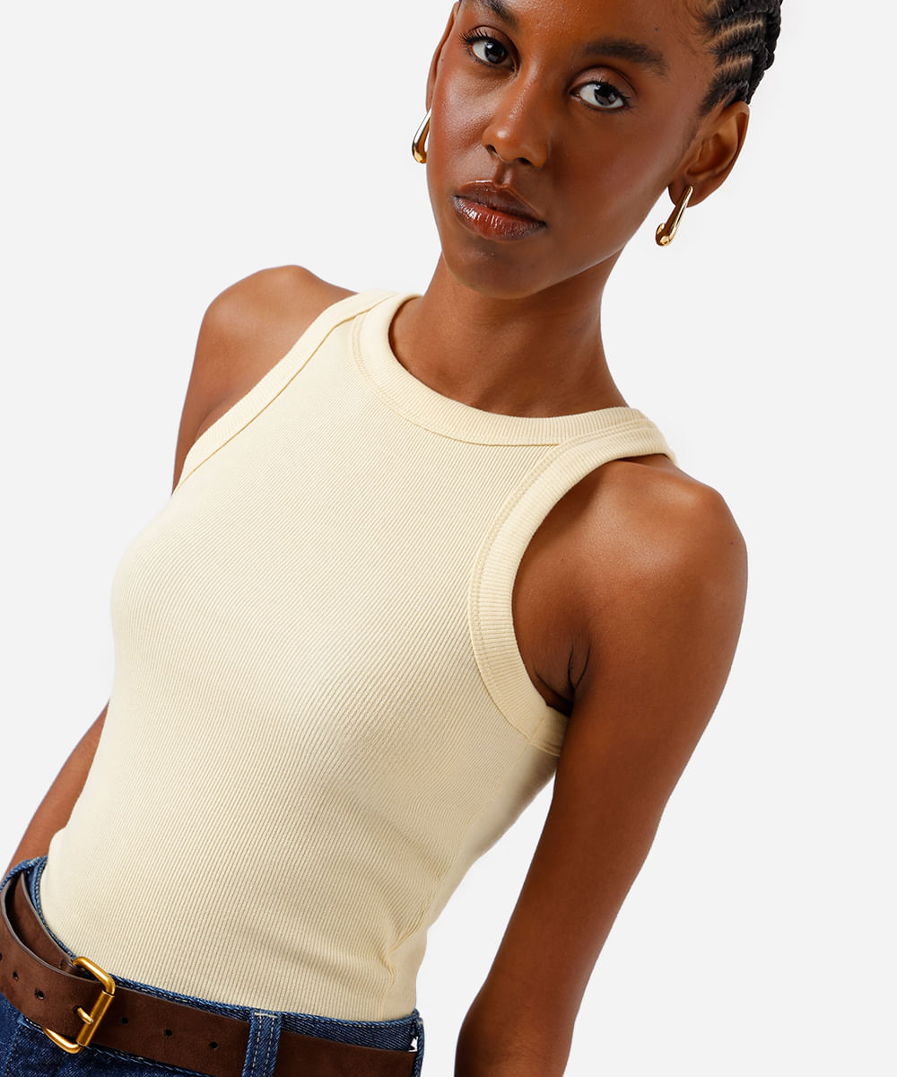 regata feminina de algodão canelada amarela