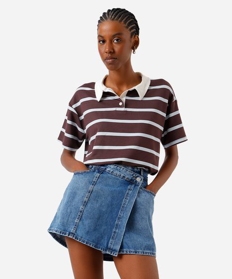 short saia feminino jeans cós deslocado azul