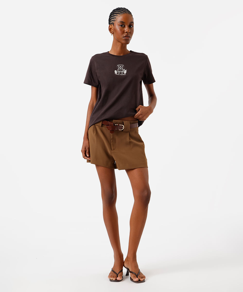 camiseta feminina de algodão estampada marrom