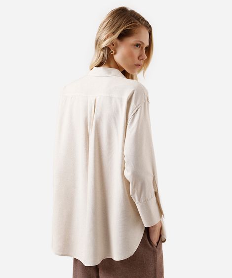 camisa feminina com linho manga longa bege