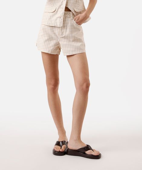 short feminino de sarja xadrez - off white