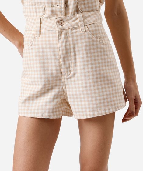 short feminino de sarja xadrez - off white
