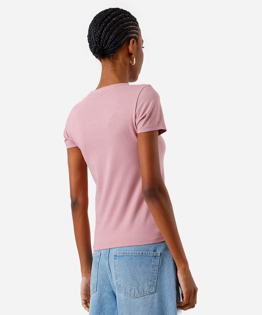 camiseta básica feminina de algodão manga curta rosa