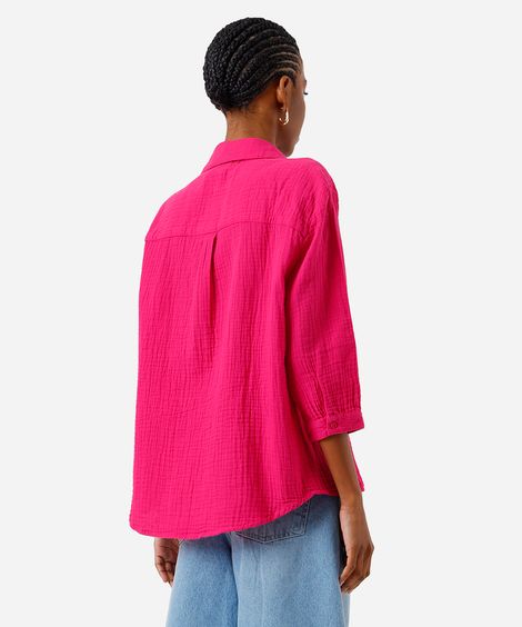 camisa feminina de algodão texturizada rosa