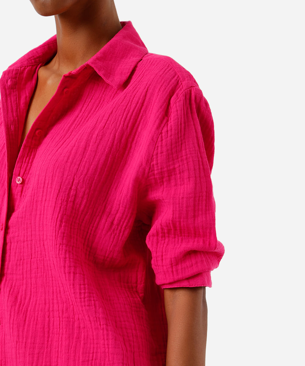 camisa feminina de algodão texturizada rosa