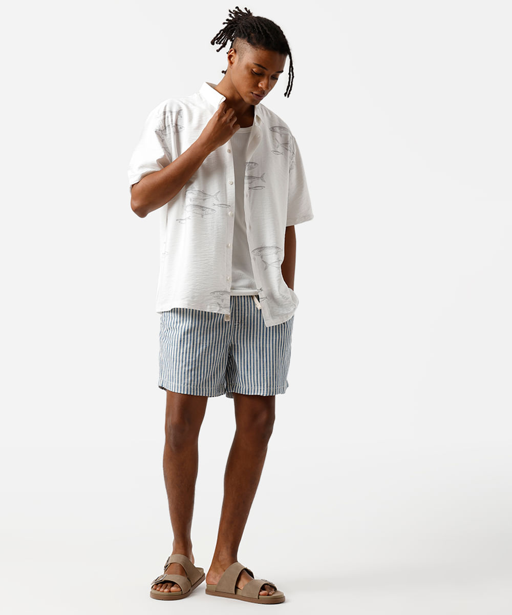 camisa masculina com viscose manga curta sardinhas colorida