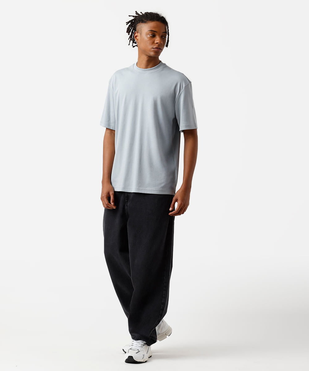 camiseta relaxed masculina de algodão peruano azul