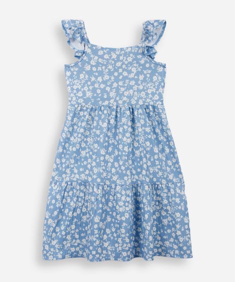 vestido infantil floral texturizado azul