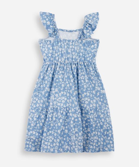 vestido infantil floral texturizado azul