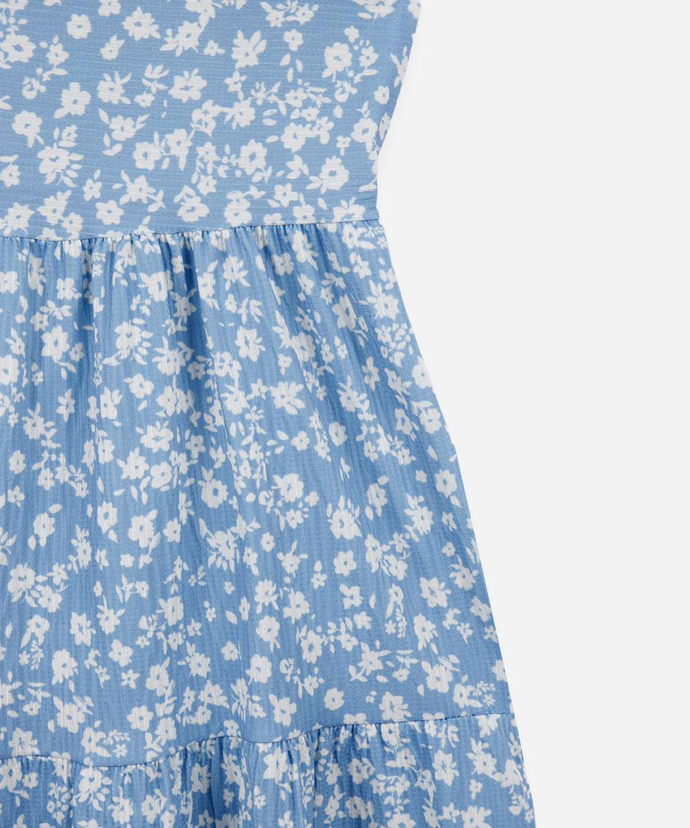 vestido infantil floral texturizado azul