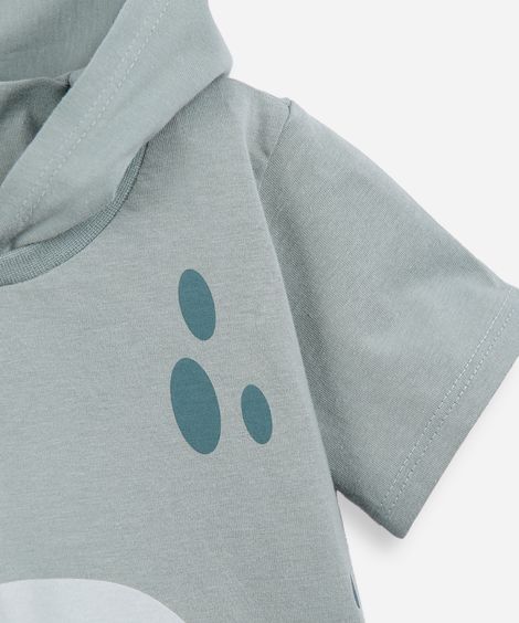 conjunto curto infantil de algodão com capuz dino verde