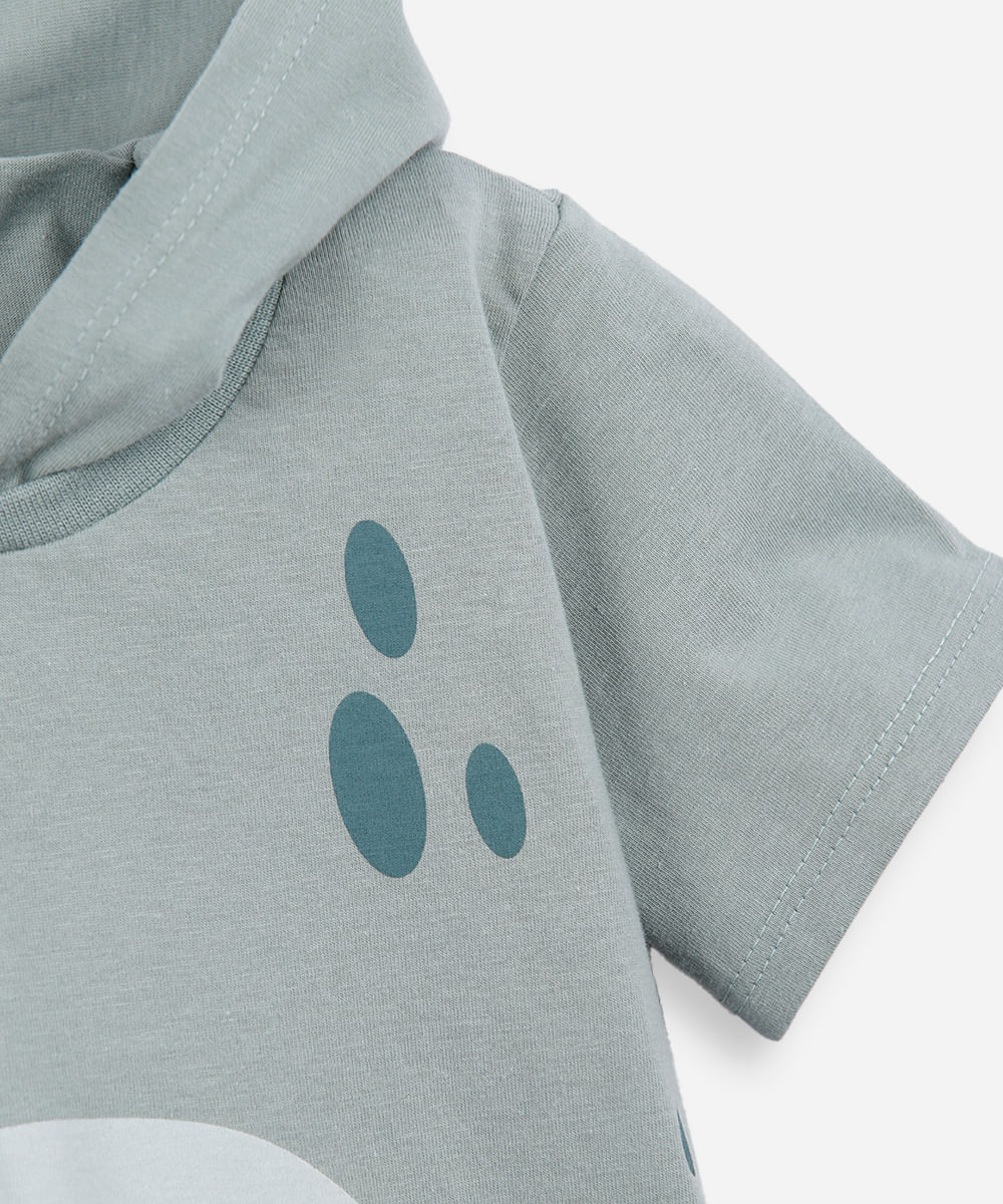 conjunto curto infantil de algodão com capuz dino verde