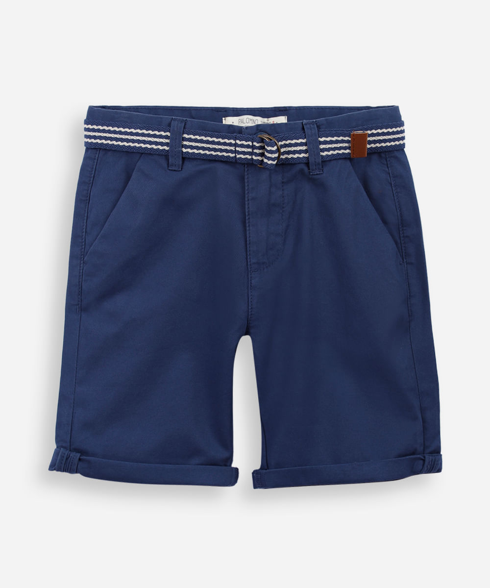bermuda infantil de sarja com cinto azul