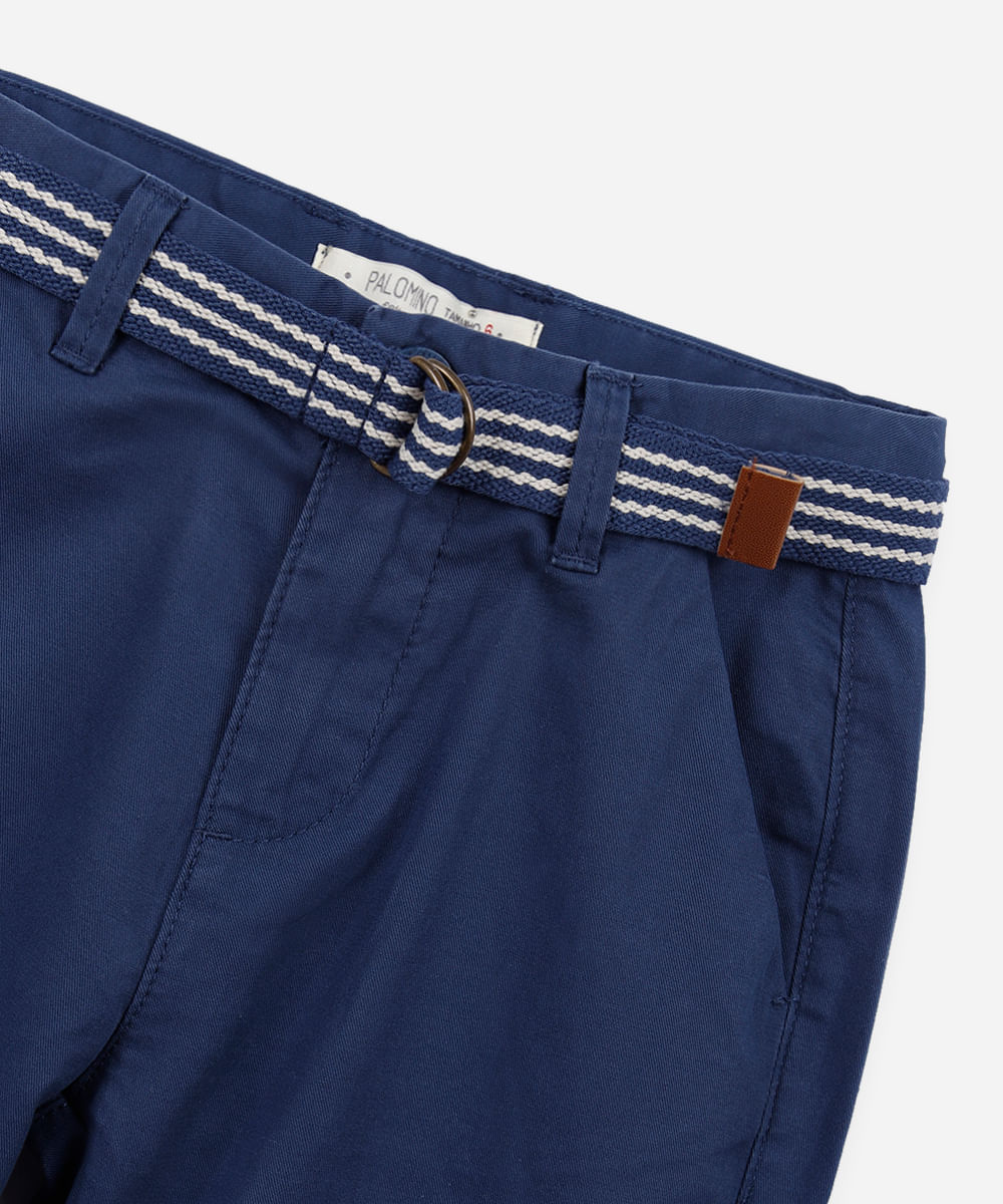 bermuda infantil de sarja com cinto azul