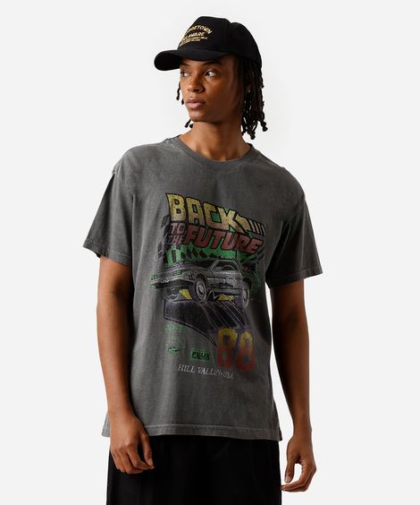 camiseta masculina em algodão de volta para o futuro estonada - chumbo