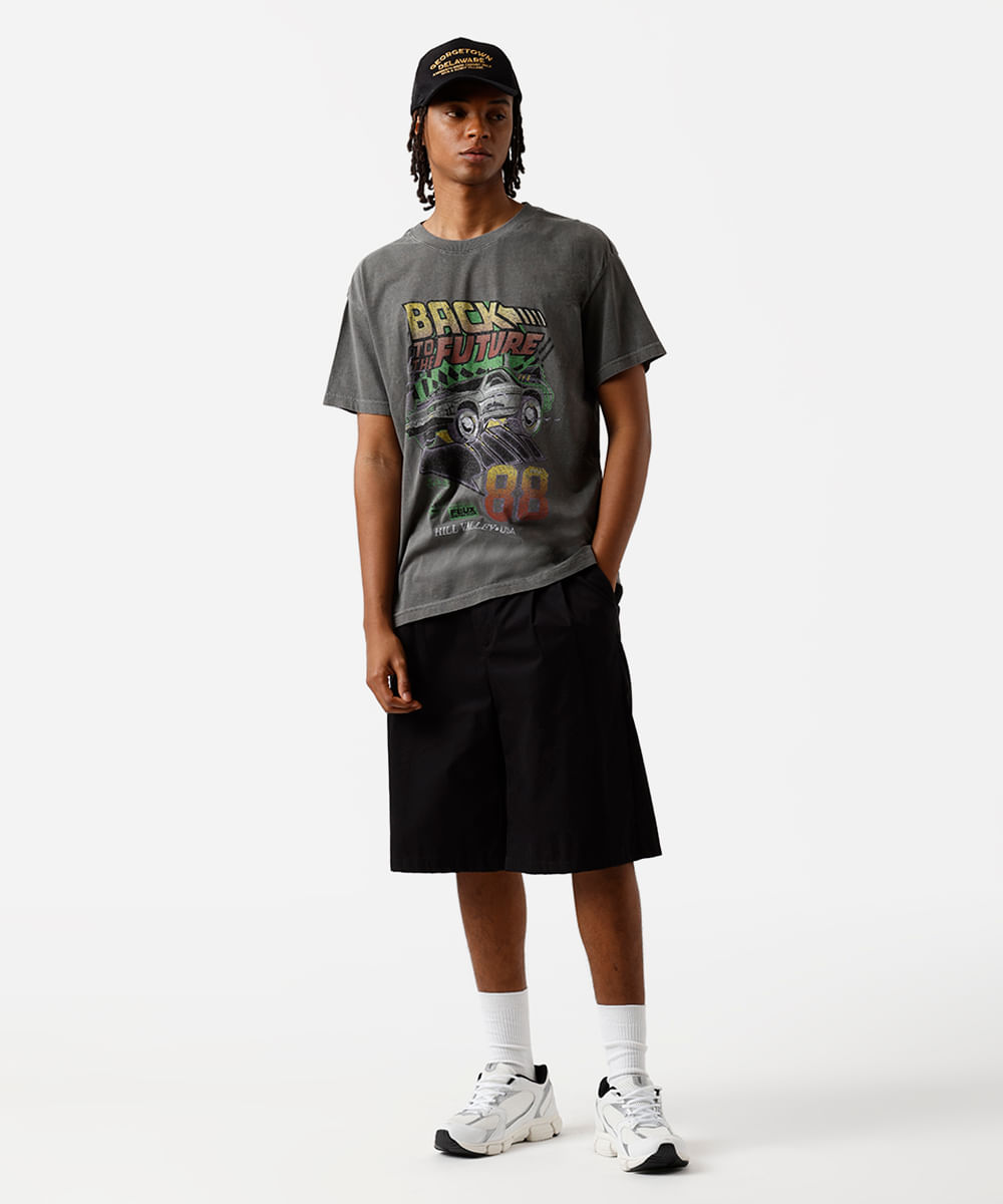 camiseta masculina em algodão de volta para o futuro estonada - chumbo