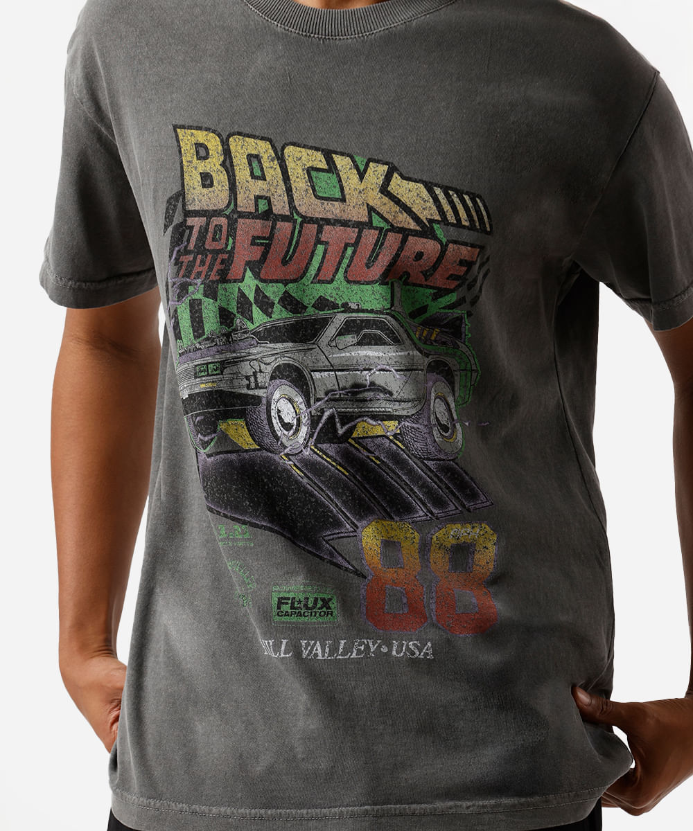 camiseta masculina em algodão de volta para o futuro estonada - chumbo