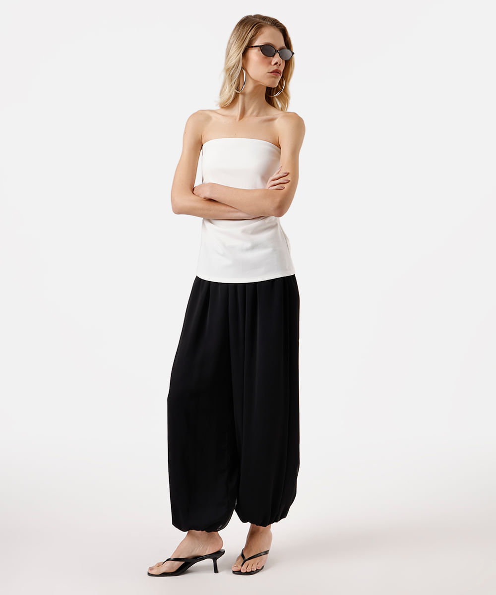 blusa sem  alça feminina com franzidos - off white