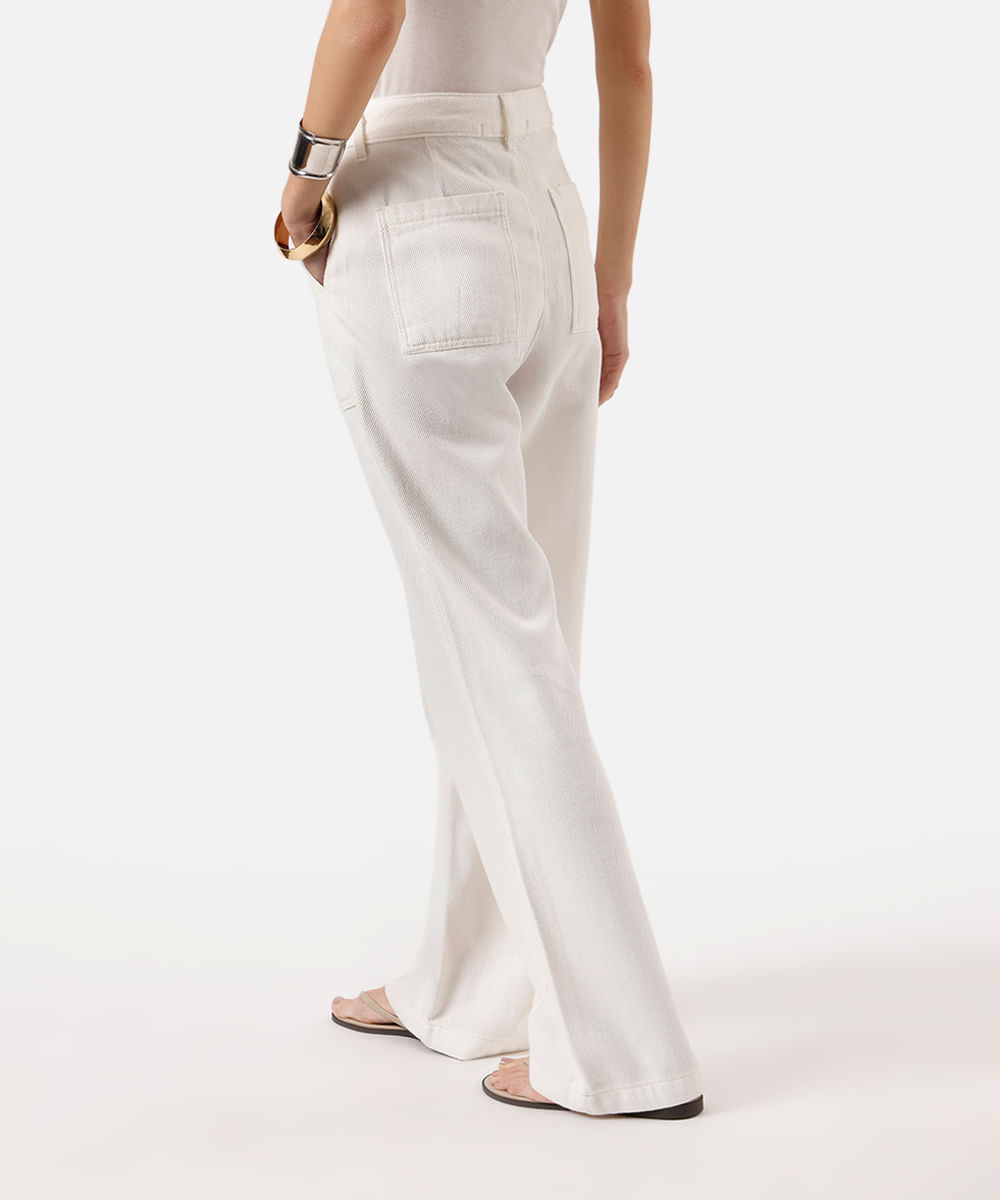 calça wide leg slim feminina de sarja texturizada off white