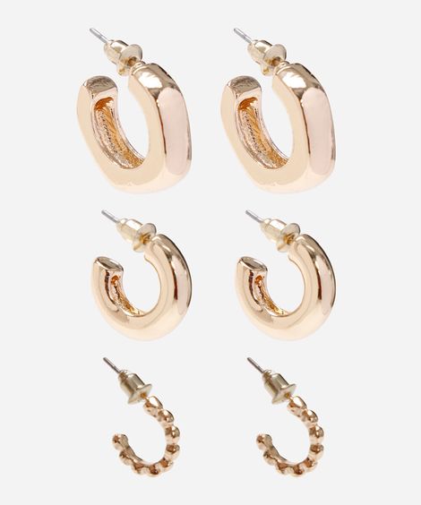 kit de 3 brincos argolas dourado