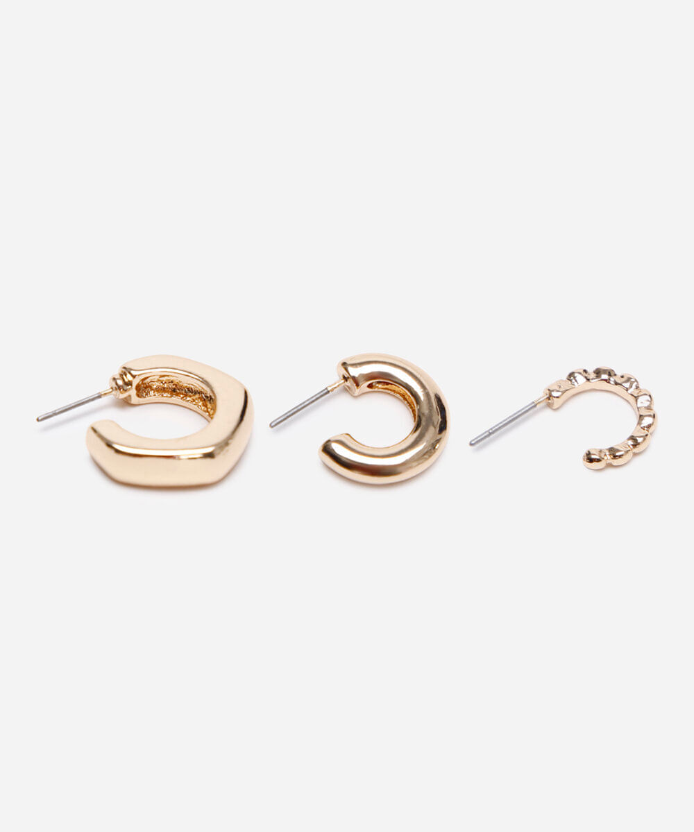 kit de 3 brincos argolas dourado