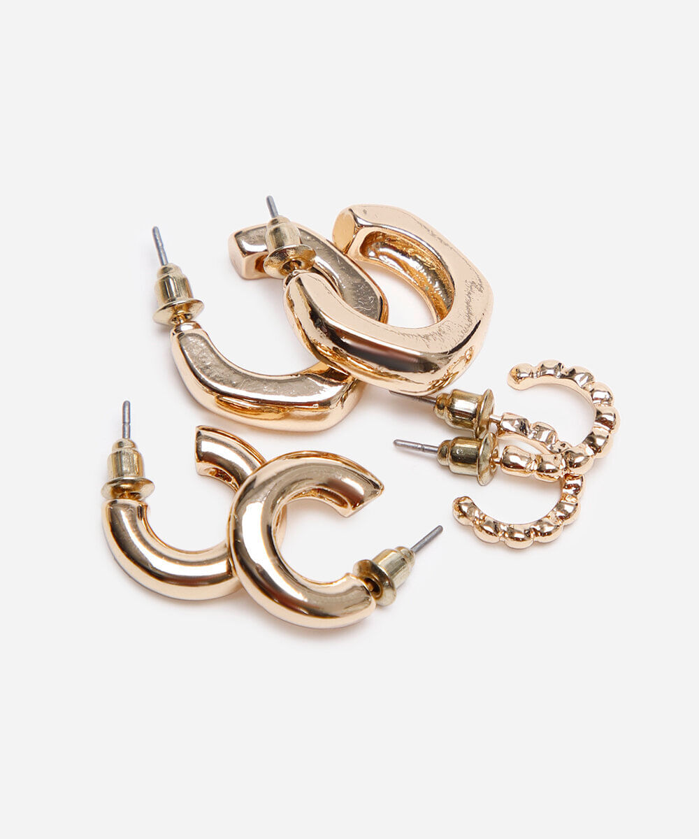 kit de 3 brincos argolas dourado