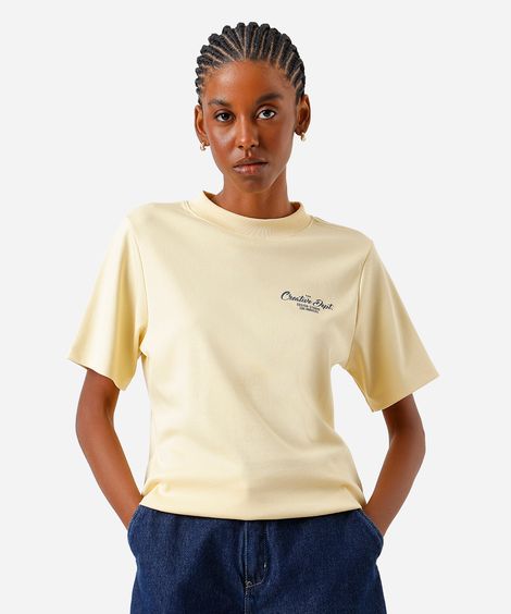 camiseta feminina de algodão estampada amarela