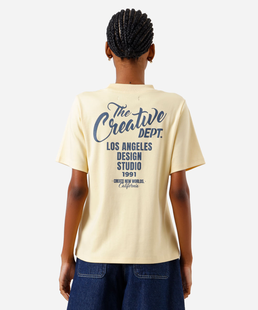 camiseta feminina de algodão estampada amarela