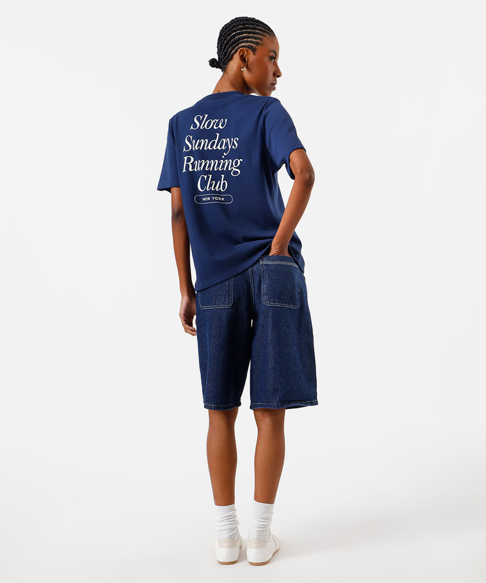 camiseta feminina de algodão peruano estampada azul